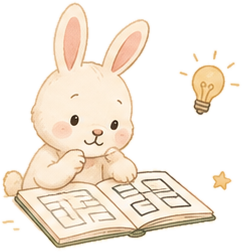 A rabbit resting its chin on its paws over an open puzzle book